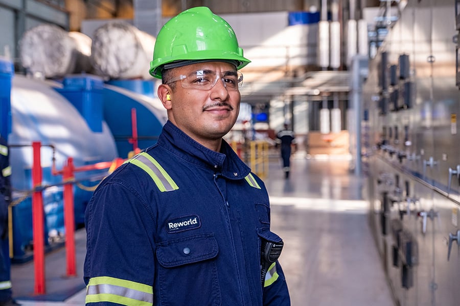 Employee in turbine room